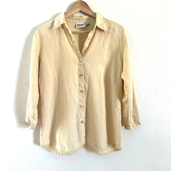 Chico’s Button Front Blouse Top‎ Shirt 100% Linen Size 1 / Small Pale Yellow - Picture 1 of 7